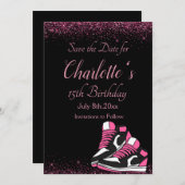 スニーカー誕生日ピンクグリッター セーブザデート (正面/裏面)