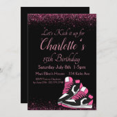 スニーカー誕生日ピンクグリッター 招待状 (正面/裏面)