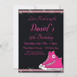 スニーカー誕生日、ピンクきらきら光る色 招待状