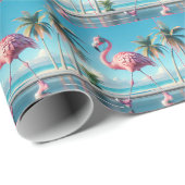 スニーカー・ヘッドフォンを履くピンクのフラミンゴ ラッピングペーパー (ロールコーナー)