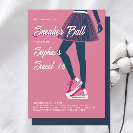 スニーカー・ボール・ヴィンテージ・ポスターピンク・ブラック・スウィート16 招待状