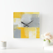 スニーキーのグレーとイエロー抽象芸術のアートクロック スクエア壁時計 (ホーム)