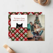 スニーキー猫スチュワート王室のタータンチェックプレイドクリスマス ノートカード (正面/裏面インサイチュ)