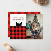 スニーキー猫バッファローチェック格子入りクリスマスカード ノートカード (正面/裏面インサイチュ)