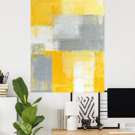 「スニーキー」グレーとイエロー抽象芸術アートのポスタープリント ポスター (ホームオフィス)