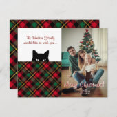 スニークキャットウォレスレッドプレイドクリスマスカード ノートカード (正面/裏面)