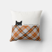 スニークキャットマドラスチェックオレンジグレー クッション (裏面)