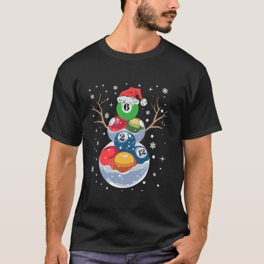 スヌーおもしろいカークリスマスプールテーブルサンタハットビリヤード Tシャツ (正面)