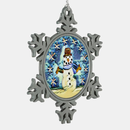 スヌーイ雪だるま スノーフレークピューターオーナメント (左)