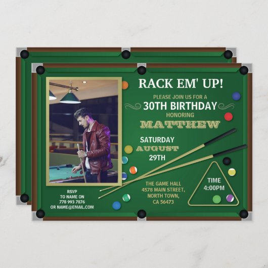 スヌーカーのプールの誕生会のスポーツホールの棚の写真 招待状 (正面/裏面)
