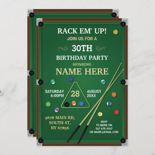 スヌーカーの招待のプールの誕生会のビリヤードのスポーツ 招待状 (正面/裏面)