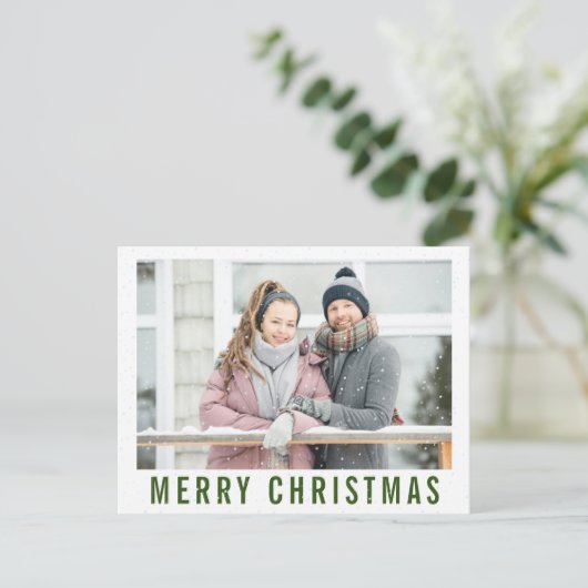 スヌーズグリーンリー文字メリークリスマスフォトコラージュ ポストカード (スタンド正面)