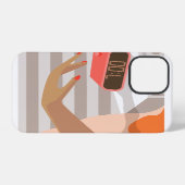 スヌーズボタンを押す女性の手元 iPhoneケース (裏面横)
