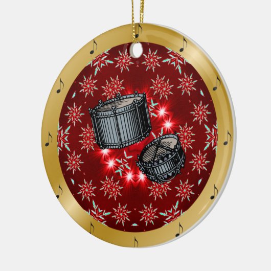 スネアドラムの~の銀の~のRed~の金ゴールドの~のクリスマスの~ セラミックオーナメント (左)