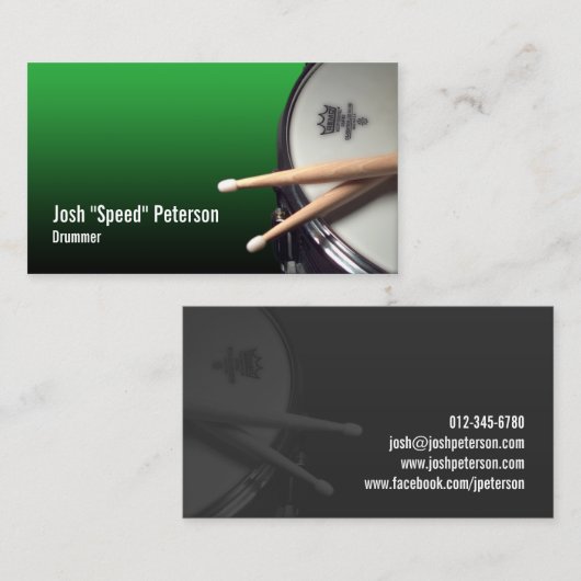 スネアドラムグリーンドラマーミュージシャン名刺 名刺 (正面/裏面)