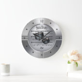 スネアドラム~楽譜~ブラッシュシルバーカラー~ ラージ壁時計 (ホーム)