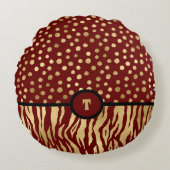 スネジーアニマルプリントインスパイア金ゴールドブラウンとブラック ラウンドクッション (正面)