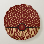 スネジーアニマルプリントインスパイア金ゴールドブラウンとブラック ラウンドクッション (裏面)