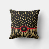 スネジーインスパイアアニマルプリントブラック金ゴールドと赤 クッション (裏面)