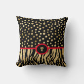 スネジーインスパイアアニマルプリントブラック金ゴールドと赤 クッション (正面)