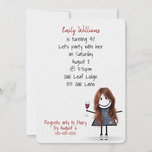 スネーカーにパーティーの女の子をワインで40歳 招待状 (正面)