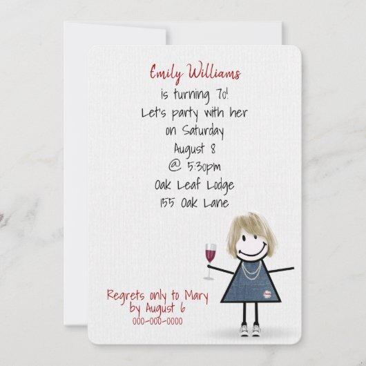 スネーカーに誕生70周年パーティーの女の子 招待状 (正面)