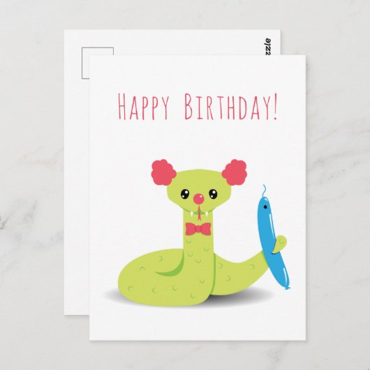 スネークおもしろいピエロハッピーバースデーはがき ポストカード (正面/裏面)