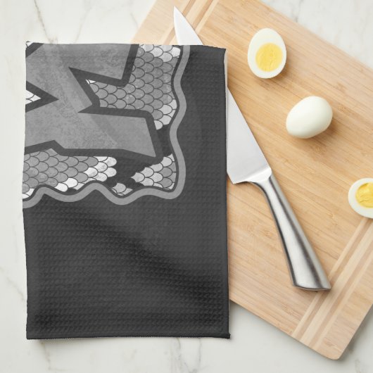 スネークイエローと金ゴールドプリント キッチンタオル (四つ折り)