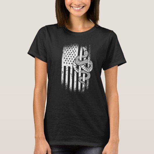 スネークオーナーアメリカ国旗USAヘルペトロジー Tシャツ (正面)