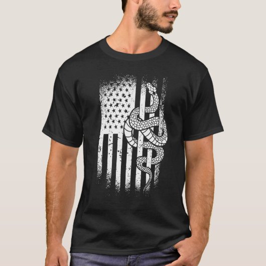 スネークオーナーアメリカ国旗USAヘルペトロジー Tシャツ (正面)