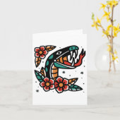 スネークオールドスクールアメリカン伝統的タトゥーフラッシュ カード (黄色い花)