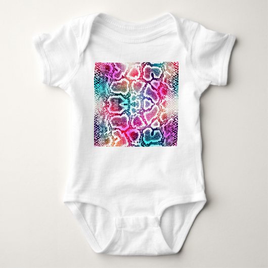 スネークカラフルスキンテクスチャパターン。 ベビーボディスーツ (正面)