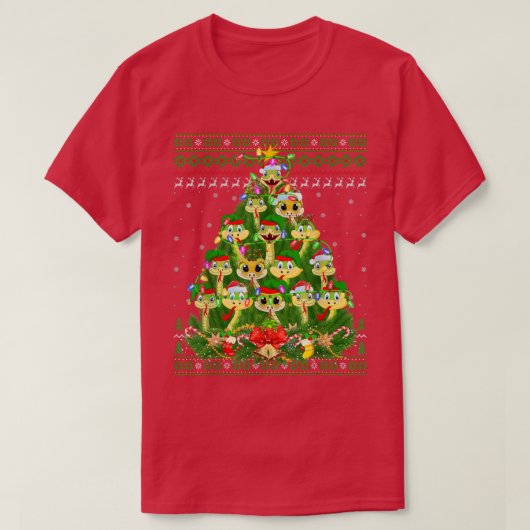 スネーククリスマス照明ツリーサンタスネークアグリーChristma Tシャツ (デザイン正面)
