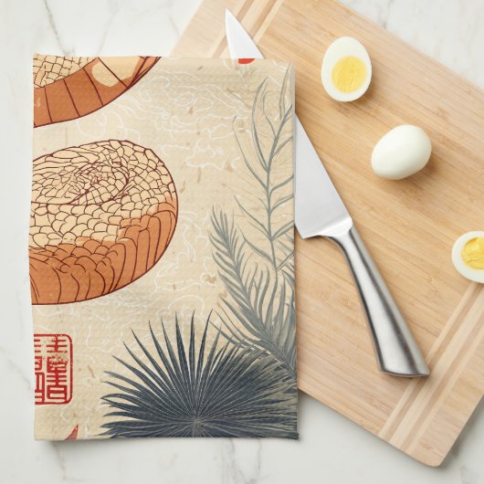 スネークコブラ威厳のあるの年の二重の幸福 キッチンタオル (四つ折り)