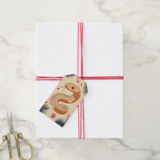 スネークコブラ威厳のあるの年の二重の幸福 ギフトタグ (より糸付き)