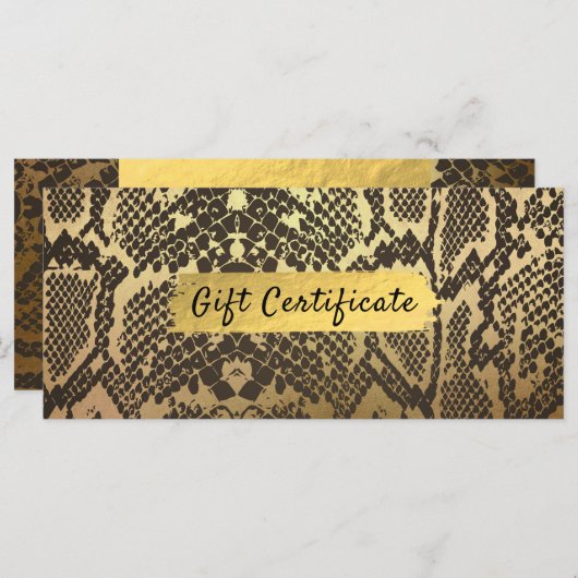 スネークスキンアニマルプリントゴールドフォイルギフト証明書 (正面/裏面)