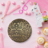 スネークスキンエレガントアニマルプリントモダングラム金ゴールド ペーパープレート (パーティー)