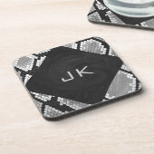 スネークスキングレー・ホワイト・ブラックのモノグラム コースター (左側)