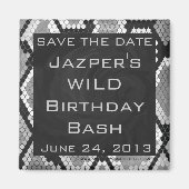 スネークスキングレー、白、黒モノグラムの マグネット (正面)