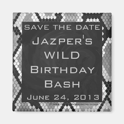 スネークスキングレー、白、黒モノグラムの マグネット (正面)