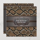 スネークスキンブラウンとブラック素朴バー(ユダヤ教の)バル・ミツバー 招待状 (正面/裏面)