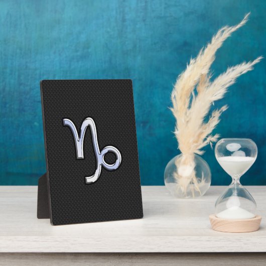 スネークスキン上のクロームのような山羊座〔占星術の〕十二宮図シンボル フォトプラーク (側面)