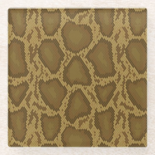 スネークスキン、ハ虫類パターン ガラスコースター (正面)