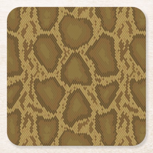 スネークスキン、ハ虫類パターン スクエアペーパーコースター (正面)