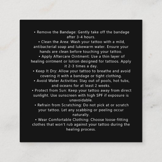 スネークタトゥーアフターケアのスタイリッシュ指示 スクエア名刺 (裏面)