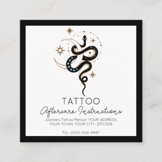 スネークタトゥーアフターケアのスタイリッシュ指示 スクエア名刺 (正面)