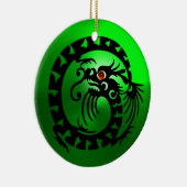 スネークドラゴンブラックアンドホワイトグリーンエメラルド セラミックオーナメント (右)