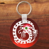 スネークドラゴン，白，赤ルビー，緑エメラルド キーホルダー (正面)