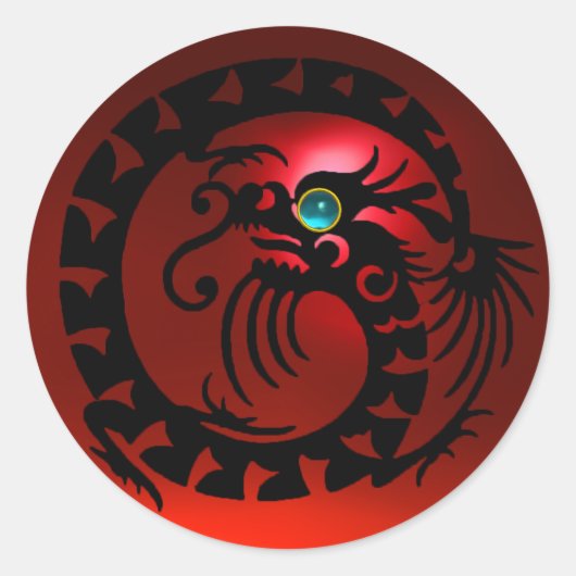 スネークドラゴン,黒,赤ルビー,アクアマリンブルー ラウンドシール (正面)