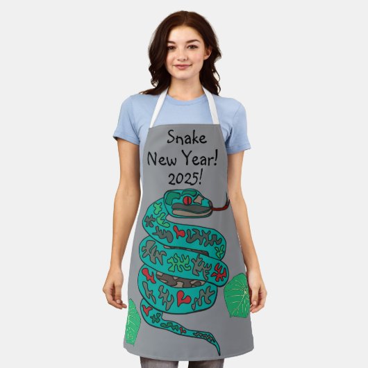 スネークニューイヤー2025年!オールオーバープリントエプロン エプロン (着用した状態)